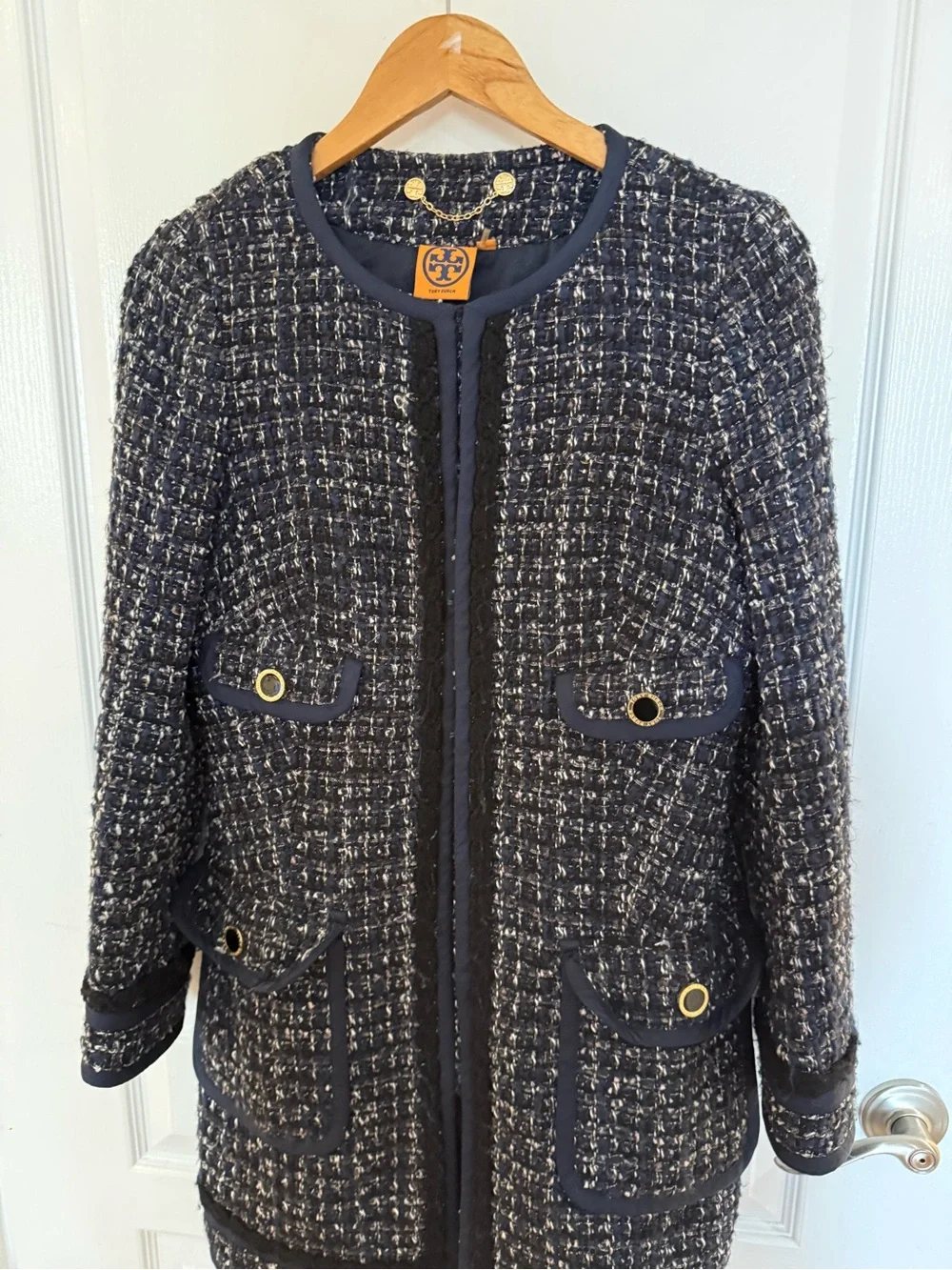 Tory Burch Annabelle Tweed Jacket with Gold Buttons